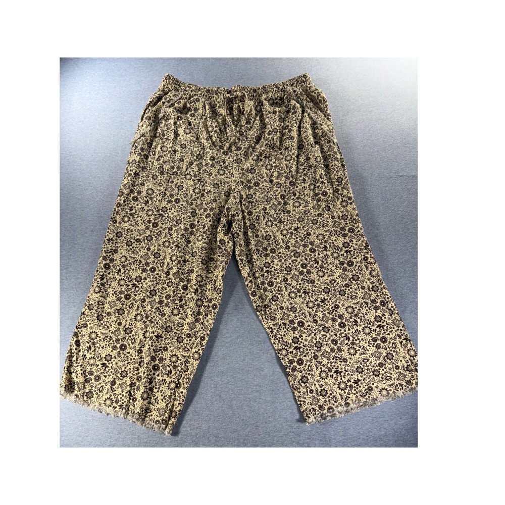 Royalty For Me Womens XL Linen Blend Floral Wide Leg Cropped Pants Frayed Hem